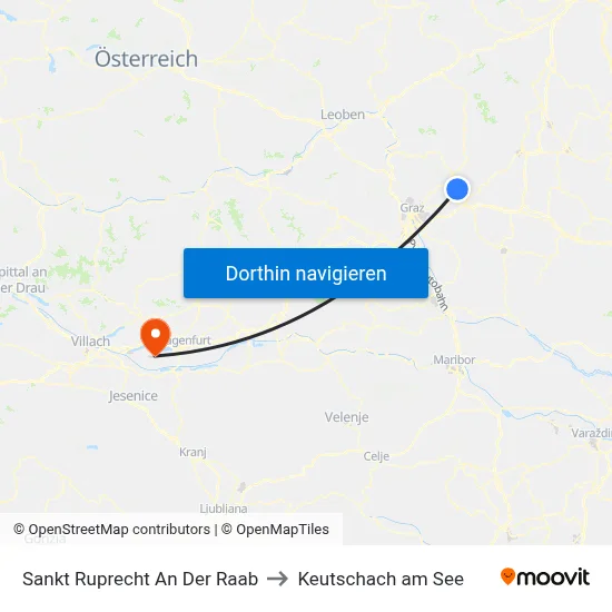 Sankt Ruprecht An Der Raab to Keutschach am See map