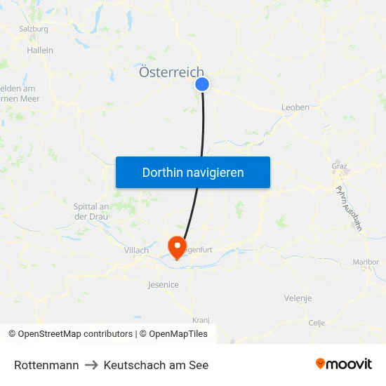 Rottenmann to Keutschach am See map