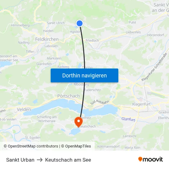 Sankt Urban to Keutschach am See map