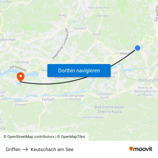 Griffen to Keutschach am See map