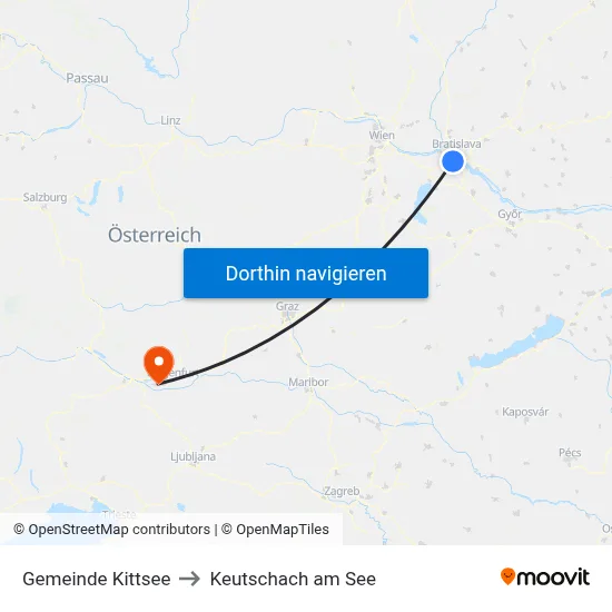 Gemeinde Kittsee to Keutschach am See map