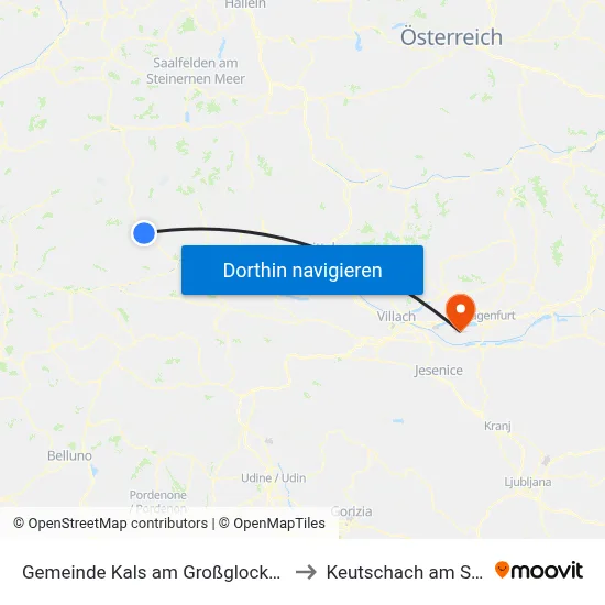 Gemeinde Kals am Großglockner to Keutschach am See map