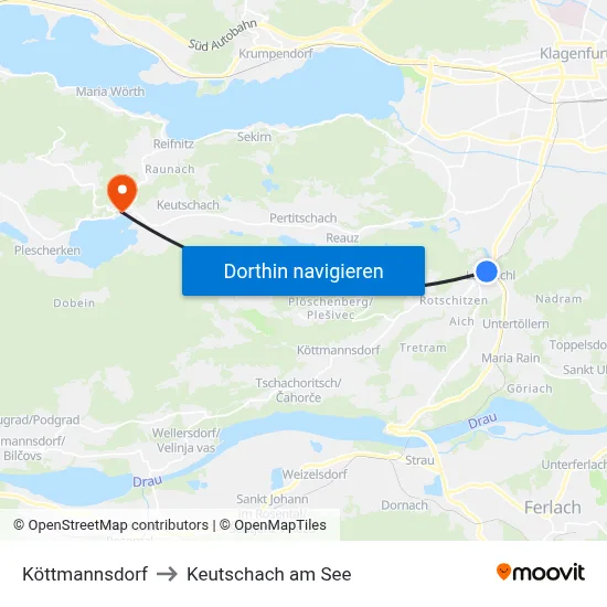 Köttmannsdorf to Keutschach am See map