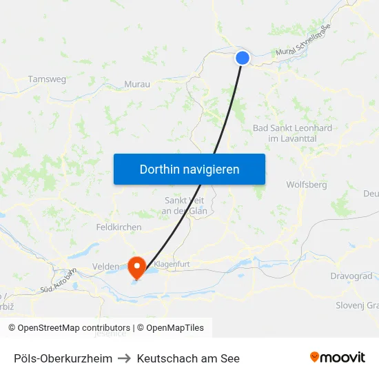 Pöls-Oberkurzheim to Keutschach am See map