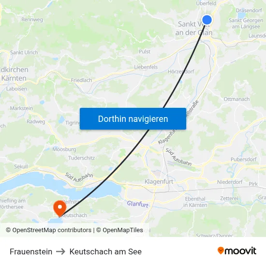 Frauenstein to Keutschach am See map