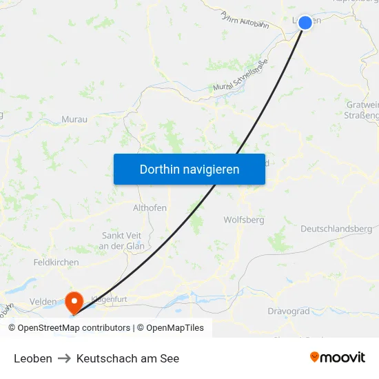 Leoben to Keutschach am See map