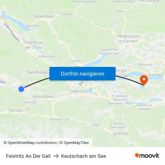 Feistritz An Der Gail to Keutschach am See map