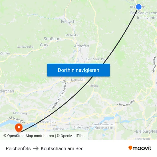Reichenfels to Keutschach am See map