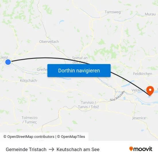 Gemeinde Tristach to Keutschach am See map
