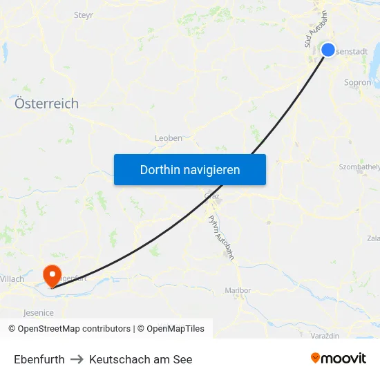 Ebenfurth to Keutschach am See map