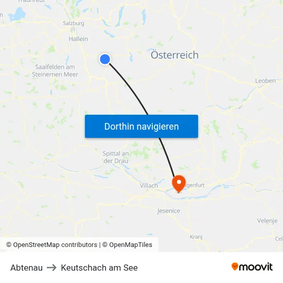 Abtenau to Keutschach am See map