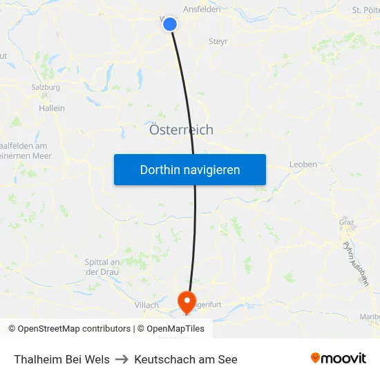 Thalheim Bei Wels to Keutschach am See map