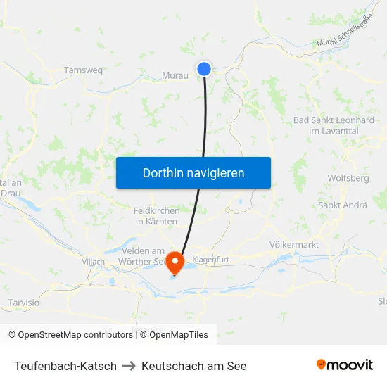 Teufenbach-Katsch to Keutschach am See map