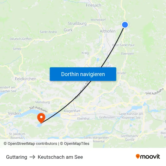 Guttaring to Keutschach am See map