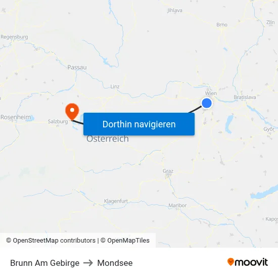 Brunn Am Gebirge to Mondsee map