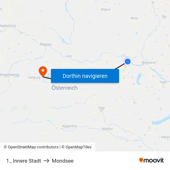 1., Innere Stadt to Mondsee map