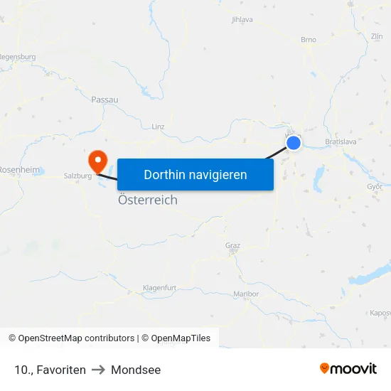 10., Favoriten to Mondsee map