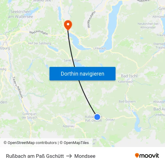 Rußbach am Paß Gschütt to Mondsee map