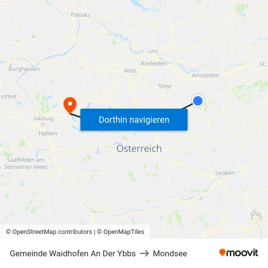 Gemeinde Waidhofen An Der Ybbs to Mondsee map