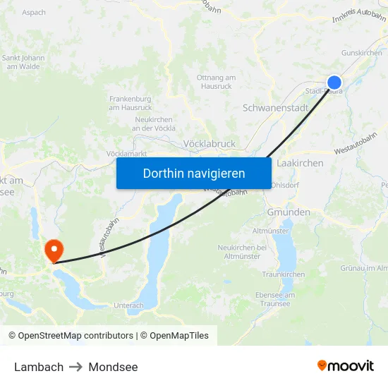 Lambach to Mondsee map