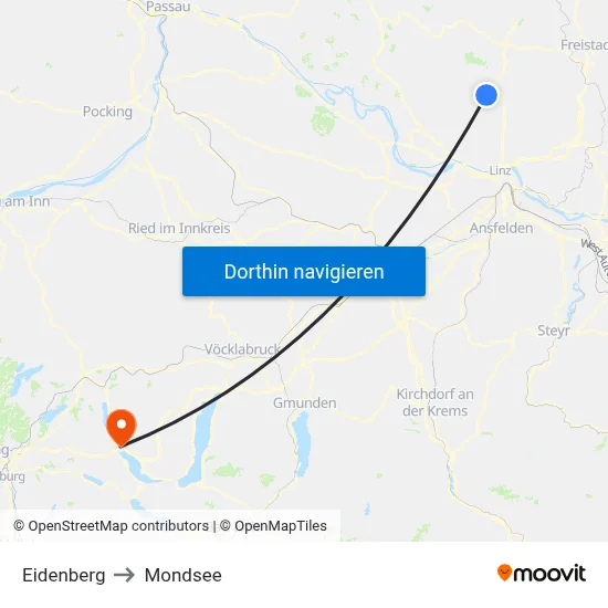 Eidenberg to Mondsee map