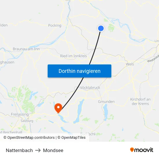 Natternbach to Mondsee map