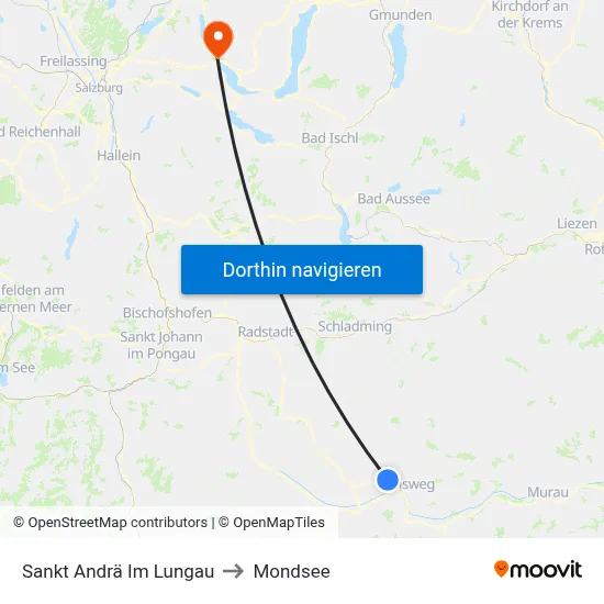 Sankt Andrä Im Lungau to Mondsee map