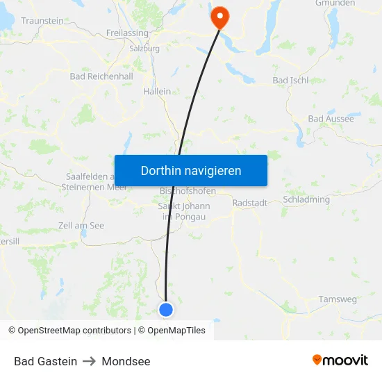 Bad Gastein to Mondsee map