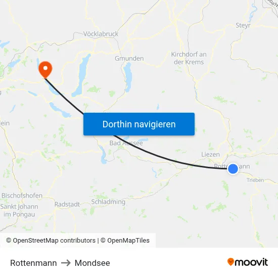 Rottenmann to Mondsee map