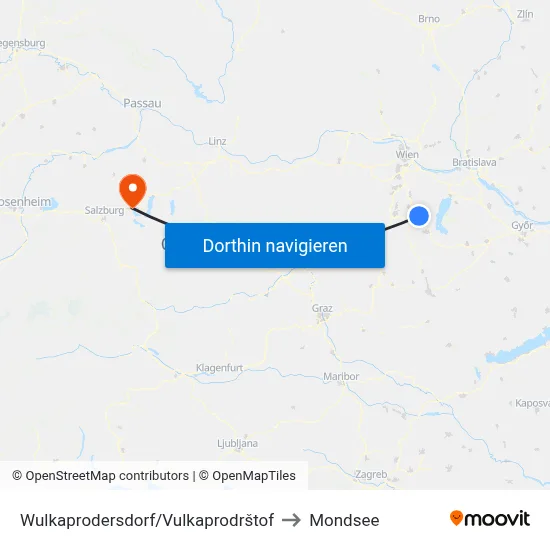 Wulkaprodersdorf/Vulkaprodrštof to Mondsee map