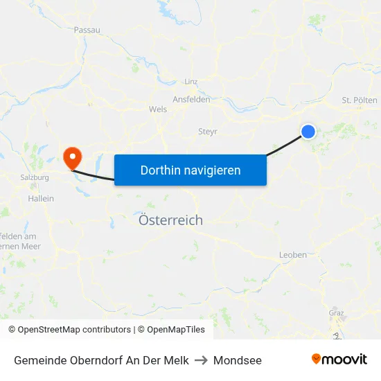 Gemeinde Oberndorf An Der Melk to Mondsee map