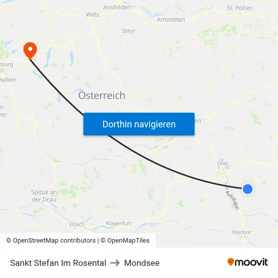 Sankt Stefan Im Rosental to Mondsee map