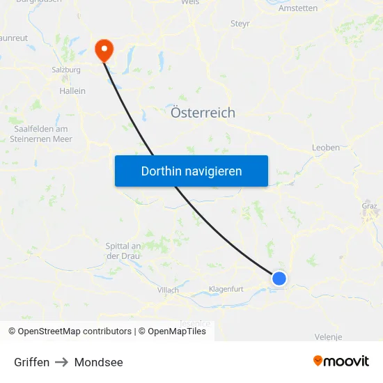 Griffen to Mondsee map