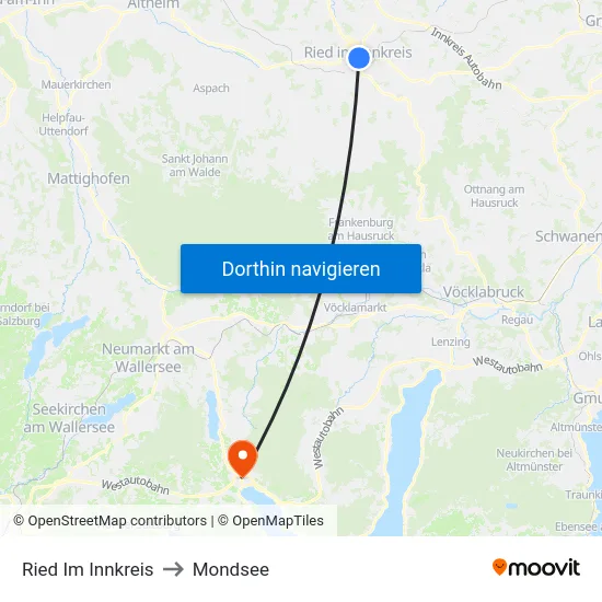 Ried Im Innkreis to Mondsee map