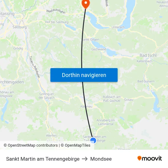 Sankt Martin am Tennengebirge to Mondsee map