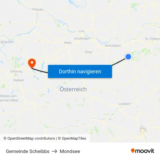 Gemeinde Scheibbs to Mondsee map