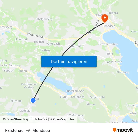 Faistenau to Mondsee map