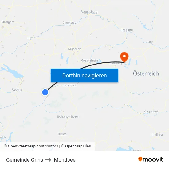 Gemeinde Grins to Mondsee map
