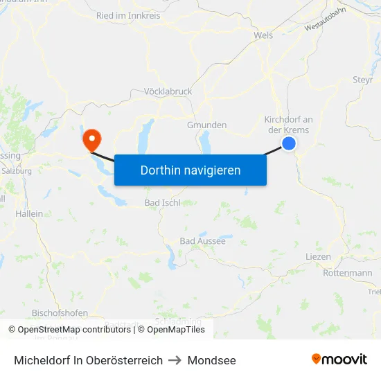 Micheldorf In Oberösterreich to Mondsee map