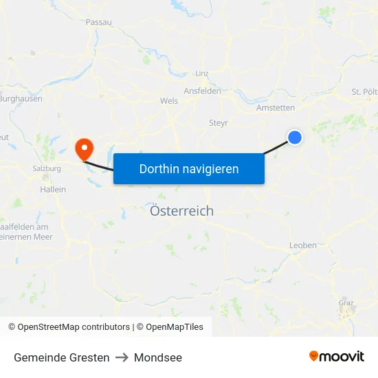 Gemeinde Gresten to Mondsee map