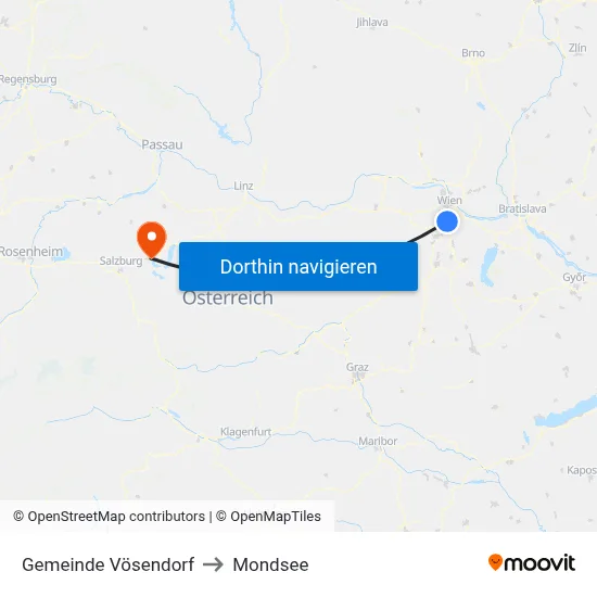 Gemeinde Vösendorf to Mondsee map