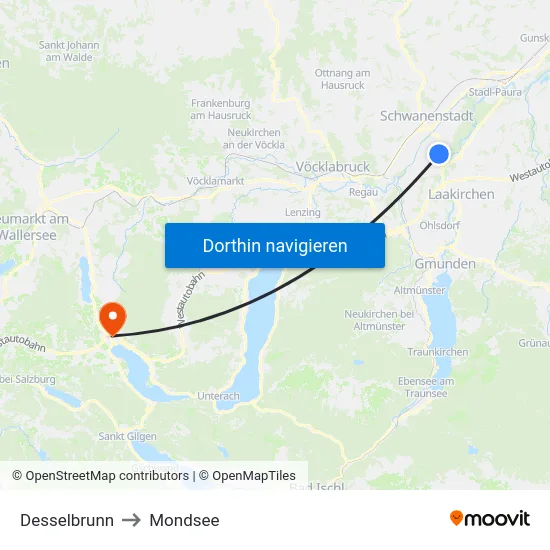Desselbrunn to Mondsee map