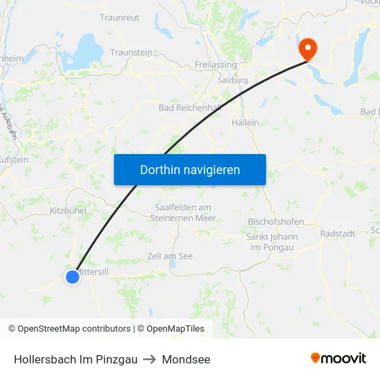 Hollersbach Im Pinzgau to Mondsee map