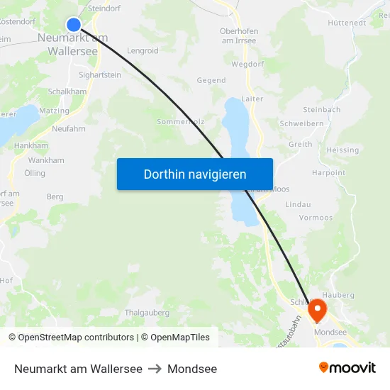 Neumarkt am Wallersee to Mondsee map