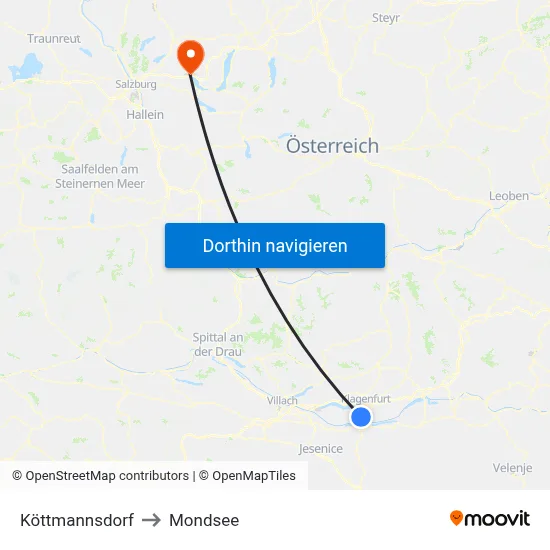 Köttmannsdorf to Mondsee map