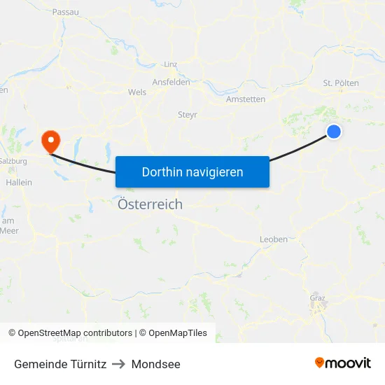 Gemeinde Türnitz to Mondsee map