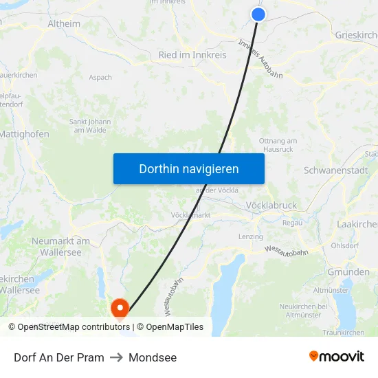 Dorf An Der Pram to Mondsee map