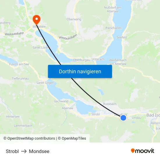 Strobl to Mondsee map
