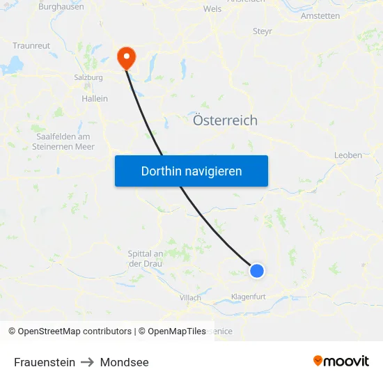 Frauenstein to Mondsee map