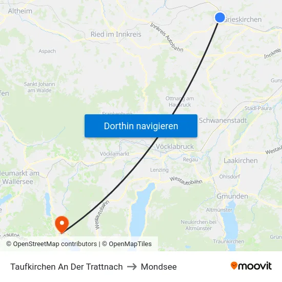 Taufkirchen An Der Trattnach to Mondsee map
